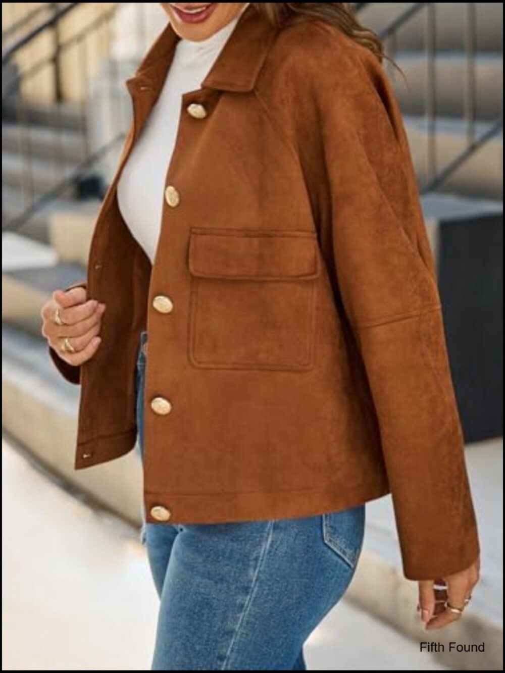 Faux Suede Leather Cropped Jacket Button Down Lapel Collar Casual Vintage - Picture 3 of 6